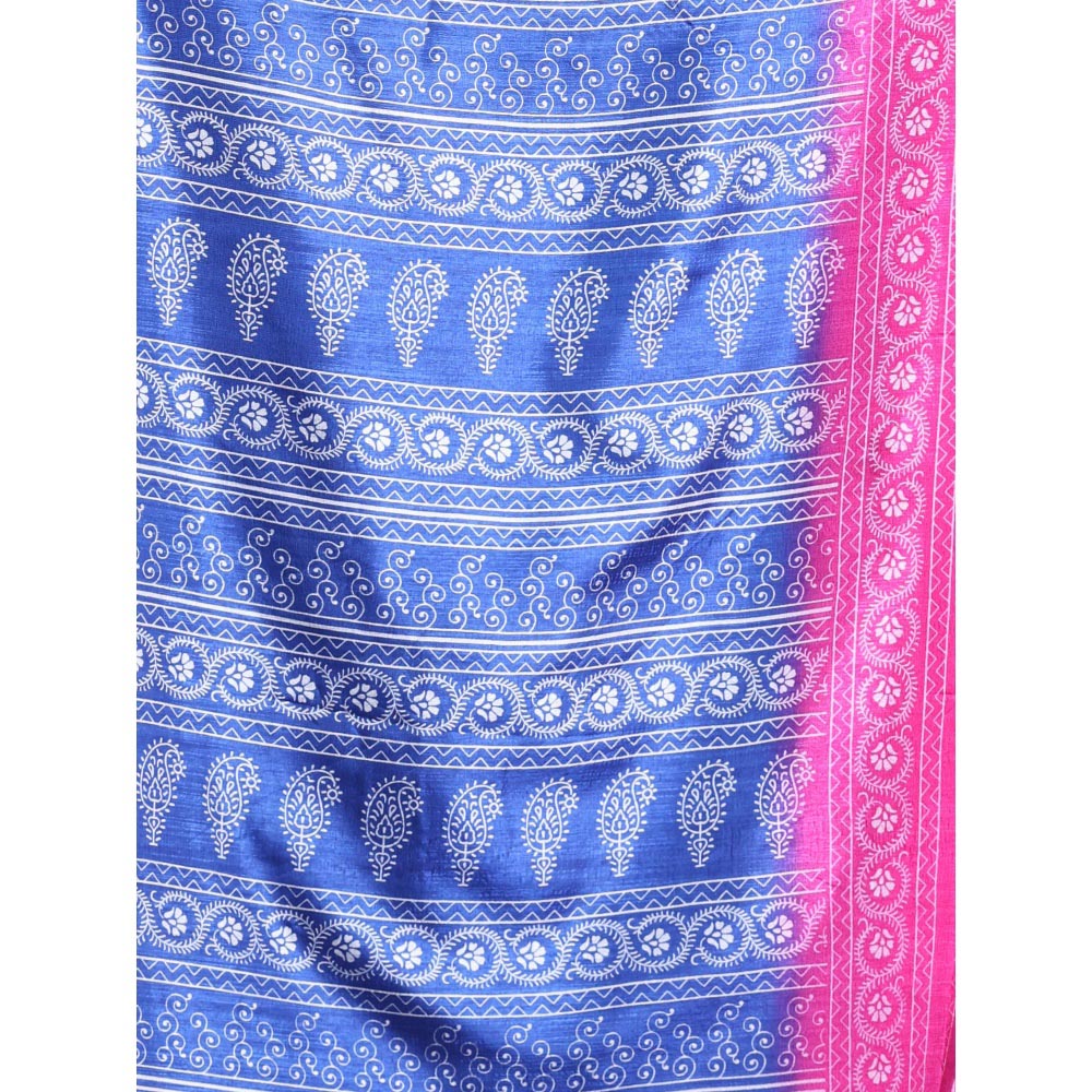 CHARUKRITI Blue Silk Soft Paisley Print Saree with Unstitched Blouse