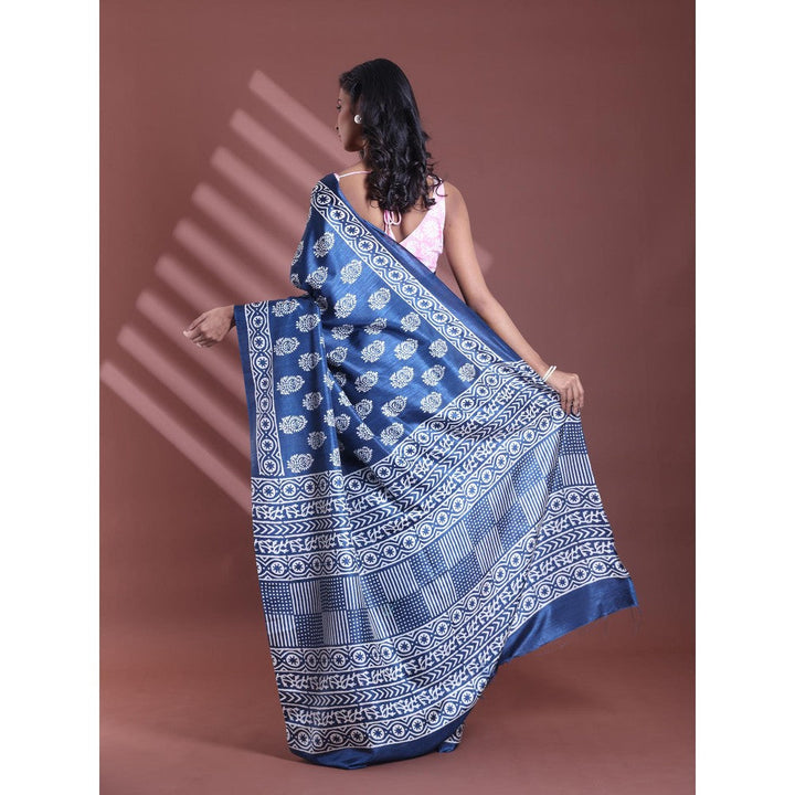 CHARUKRITI Blue Silk Soft Paisley Print Saree with Unstitched Blouse