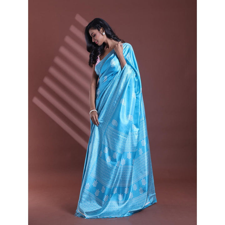 CHARUKRITI Sky Blue Silk Soft Paisley Print Saree with Unstitched Blouse