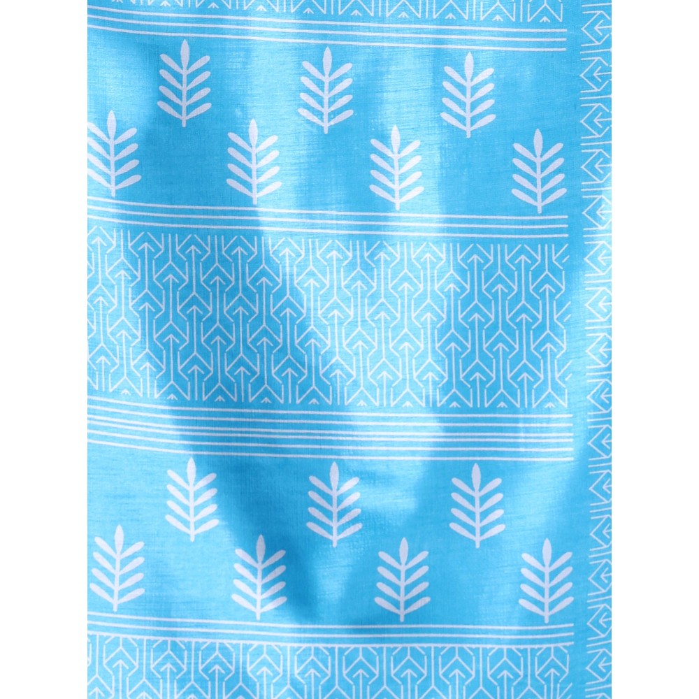 CHARUKRITI Sky Blue Silk Soft Paisley Print Saree with Unstitched Blouse