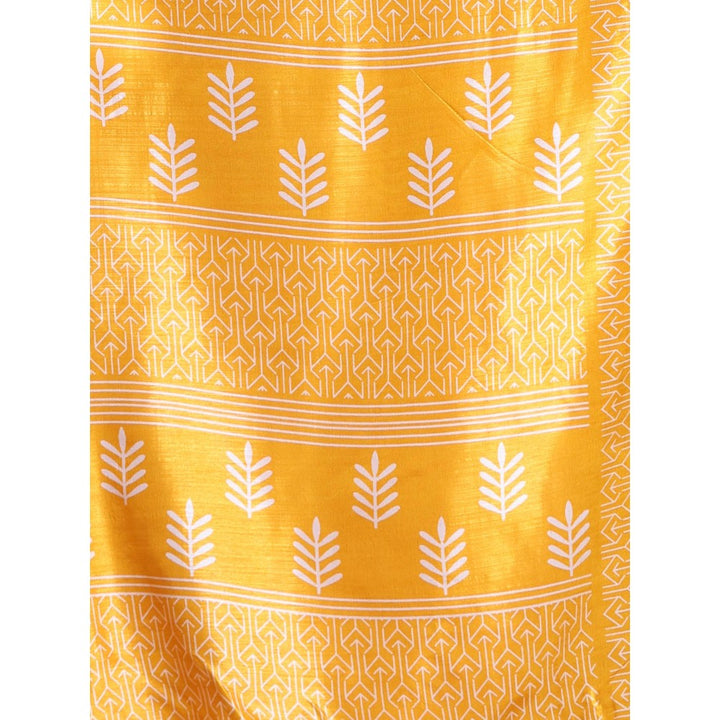 CHARUKRITI Yellow Silk Soft Paisley Print Saree with Unstitched Blouse