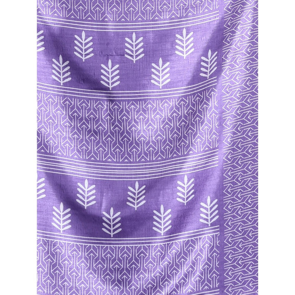 CHARUKRITI Violet Silk Soft Paisley Print Saree with Unstitched Blouse