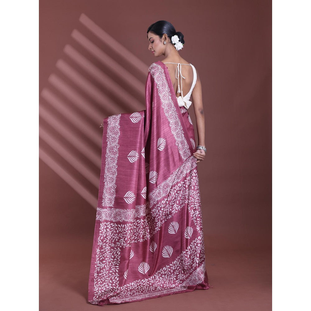 CHARUKRITI Magenta Silk Soft Printed Saree with Unstitched Blouse