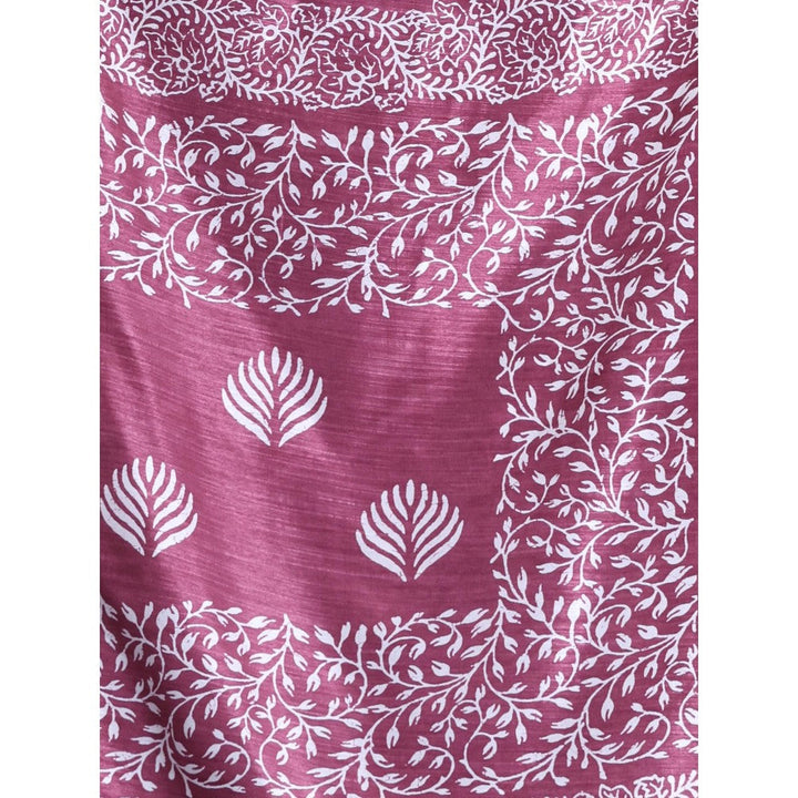 CHARUKRITI Magenta Silk Soft Printed Saree with Unstitched Blouse