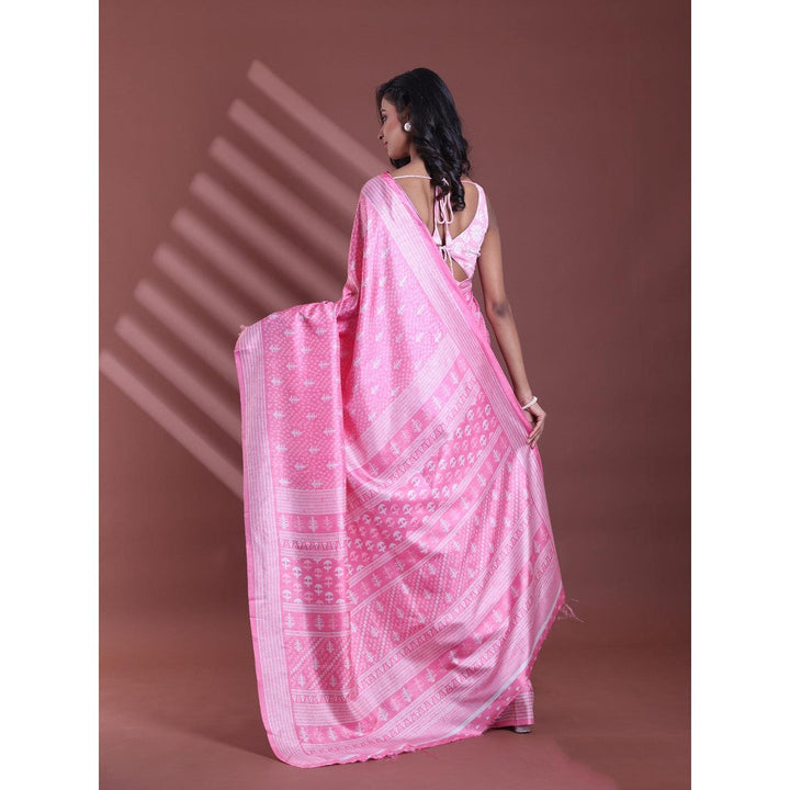 CHARUKRITI Pink Silk Soft Printed Saree with Unstitched Blouse