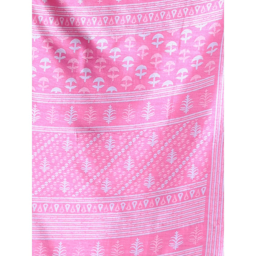 CHARUKRITI Pink Silk Soft Printed Saree with Unstitched Blouse