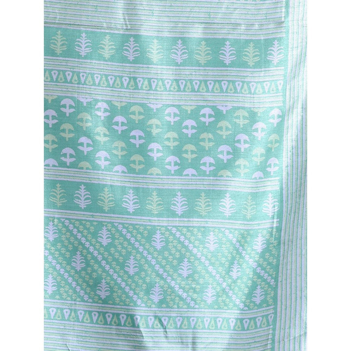 CHARUKRITI Light Green Silk Soft Printed Saree with Unstitched Blouse