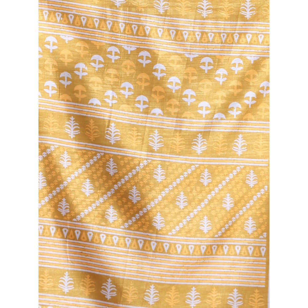 CHARUKRITI Mustard Silk Soft Printed Saree with Unstitched Blouse