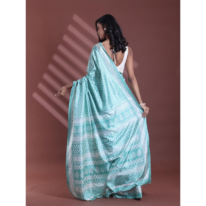 CHARUKRITI Sky Blue Silk Soft Printed Saree with Unstitched Blouse