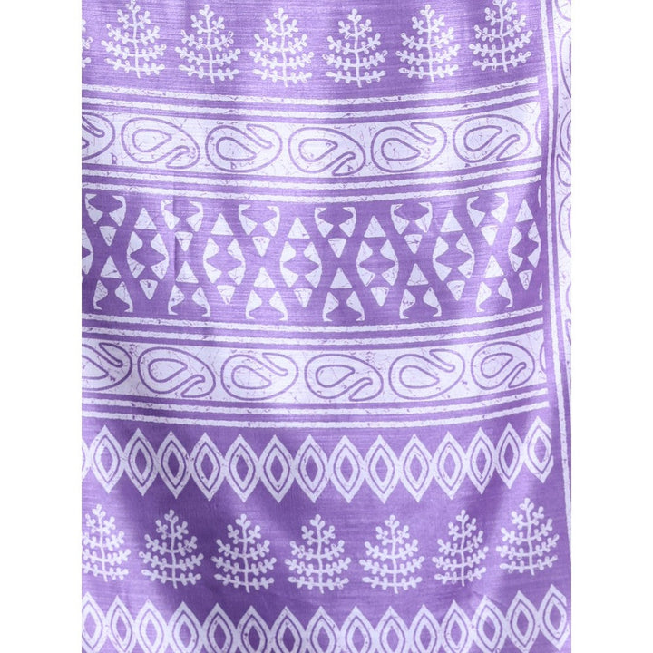 CHARUKRITI Violet Silk Soft Printed Saree with Unstitched Blouse