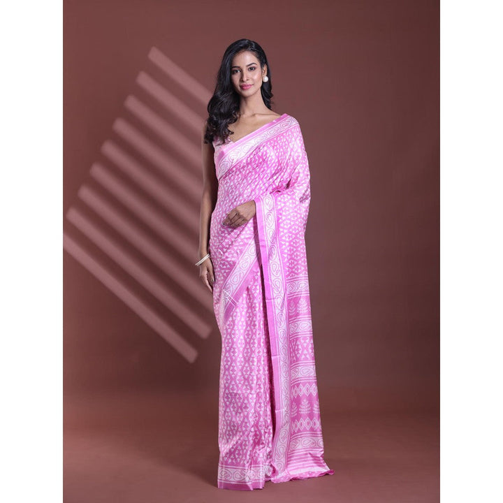 CHARUKRITI Pink Silk Soft Printed Saree with Unstitched Blouse