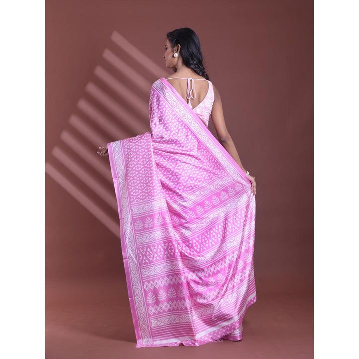 CHARUKRITI Pink Silk Soft Printed Saree with Unstitched Blouse