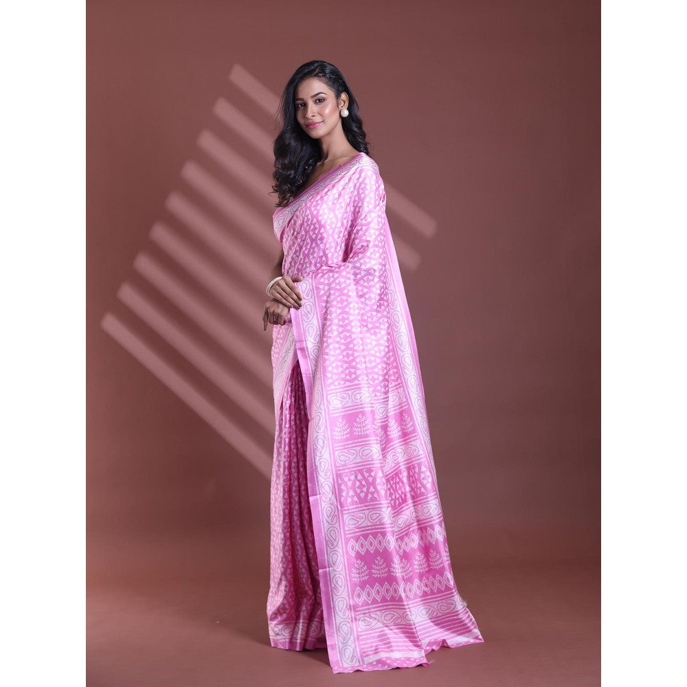 CHARUKRITI Pink Silk Soft Printed Saree with Unstitched Blouse