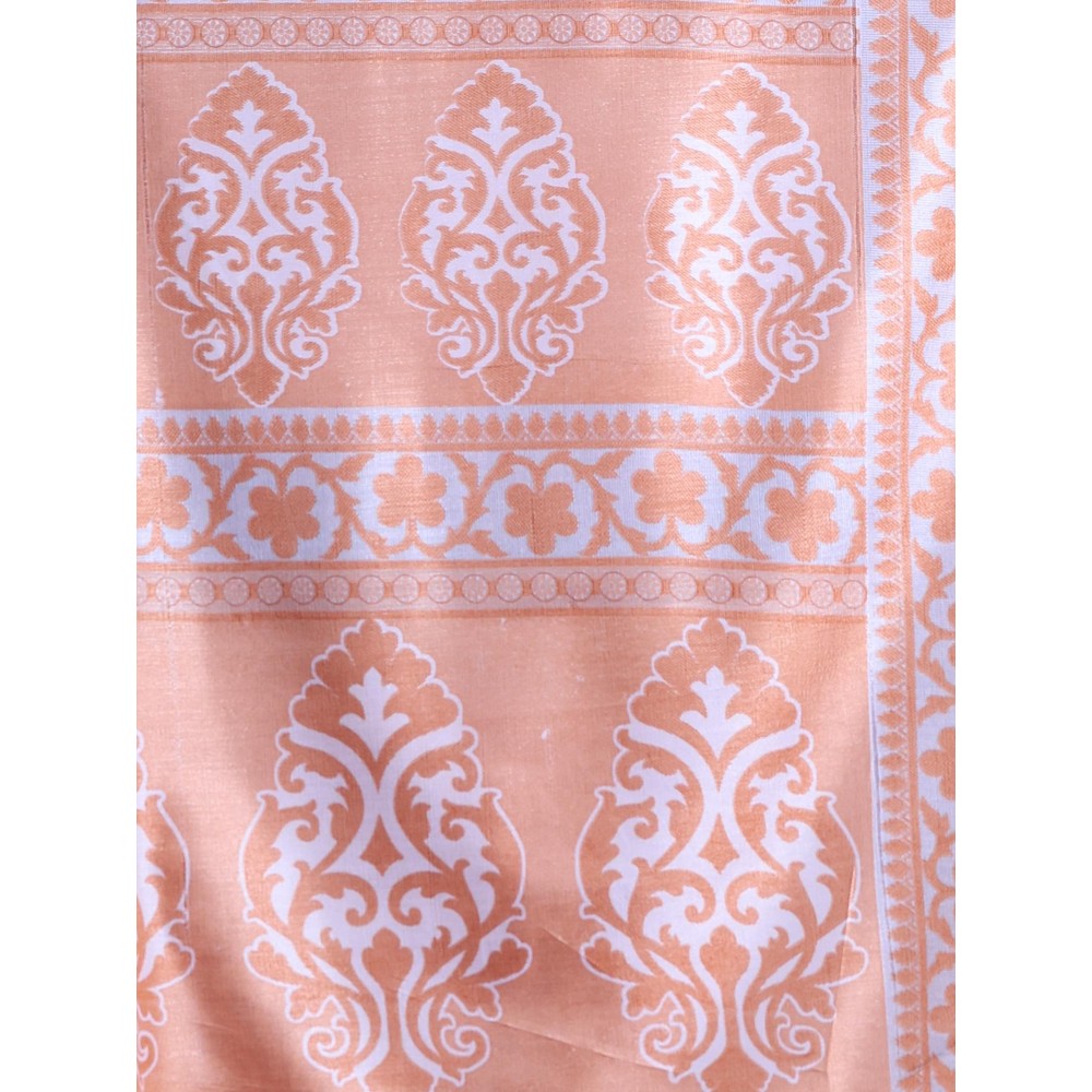 CHARUKRITI Orange Silk Soft Floral Print Saree with Unstitched Blouse