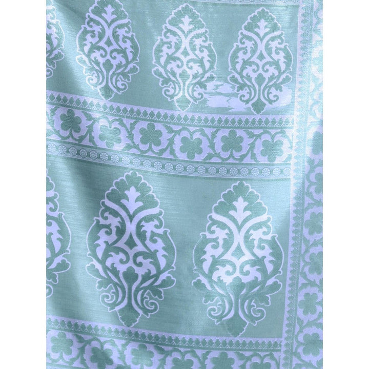 CHARUKRITI Mint Green Silk Soft Floral Print Saree with Unstitched Blouse