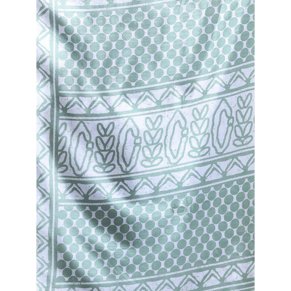 CHARUKRITI Mint Green Silk Soft Print Saree with Unstitched Blouse