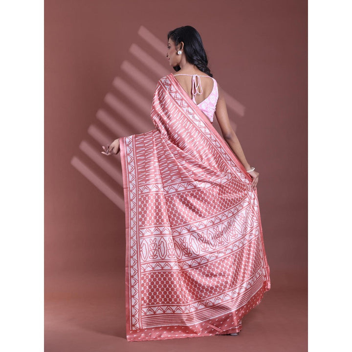 CHARUKRITI Blush Peach Silk Soft Print Saree with Unstitched Blouse