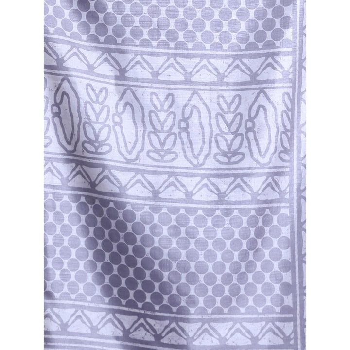 CHARUKRITI Steel Grey Silk Soft Print Saree with Unstitched Blouse