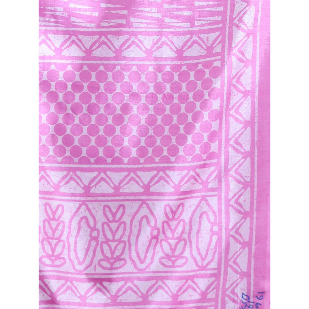 CHARUKRITI Pink Silk Soft Print Saree with Unstitched Blouse