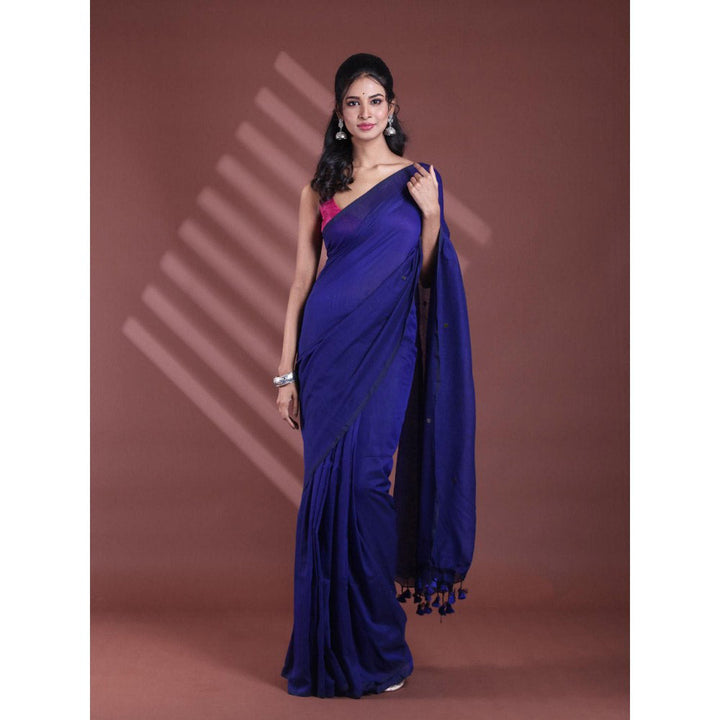 CHARUKRITI Blue Pure Cotton Soft Sequined Saree with Unstitched Blouse