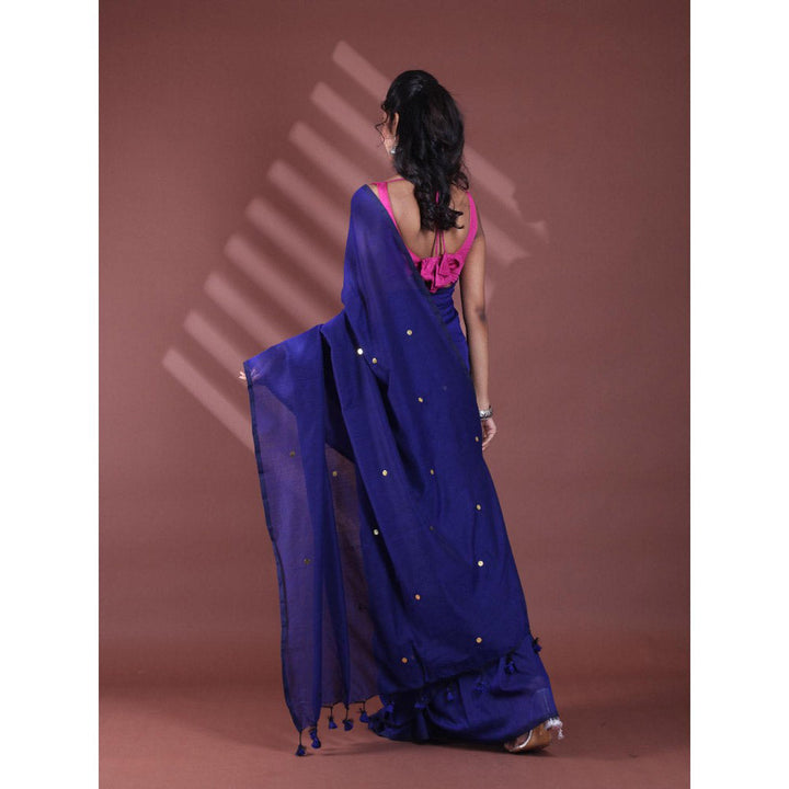 CHARUKRITI Blue Pure Cotton Soft Sequined Saree with Unstitched Blouse