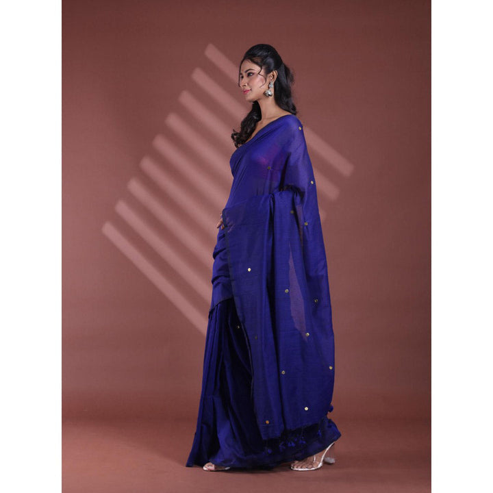 CHARUKRITI Blue Pure Cotton Soft Sequined Saree with Unstitched Blouse