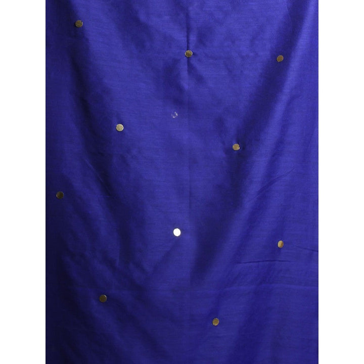 CHARUKRITI Blue Pure Cotton Soft Sequined Saree with Unstitched Blouse