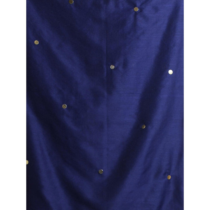 CHARUKRITI Navy Blue Pure Cotton Soft Sequined Saree with Unstitched Blouse