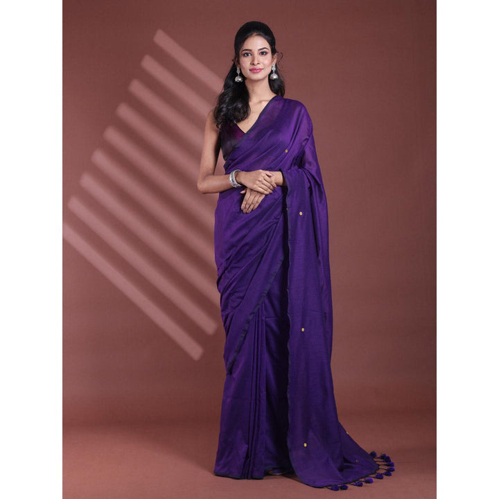 CHARUKRITI Purple Pure Cotton Soft Sequined Saree with Unstitched Blouse