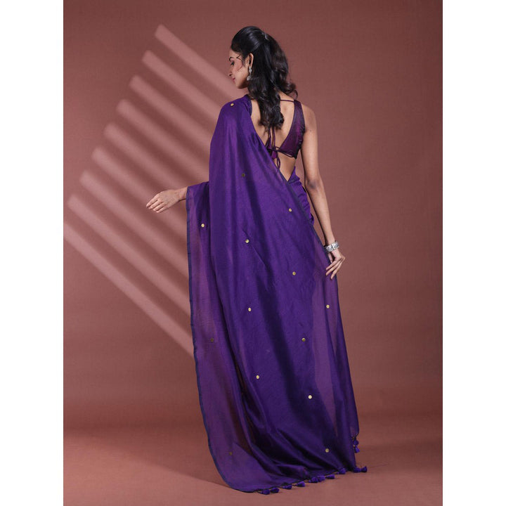 CHARUKRITI Purple Pure Cotton Soft Sequined Saree with Unstitched Blouse