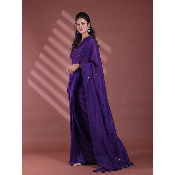 CHARUKRITI Purple Pure Cotton Soft Sequined Saree with Unstitched Blouse