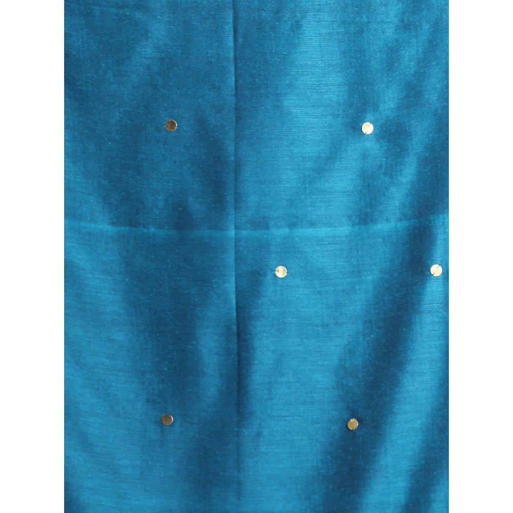 CHARUKRITI Teal Pure Cotton Soft Sequined Saree with Unstitched Blouse