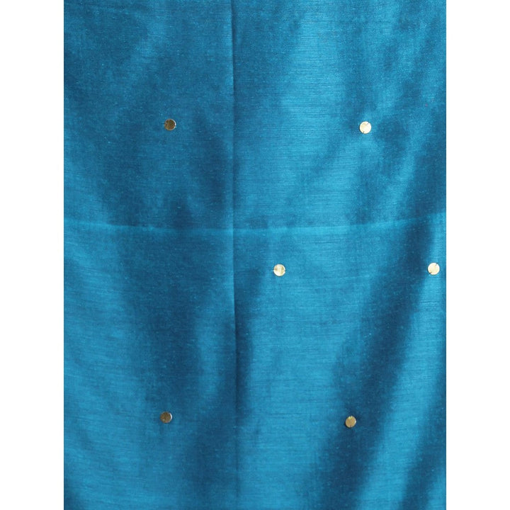 CHARUKRITI Teal Pure Cotton Soft Sequined Saree with Unstitched Blouse