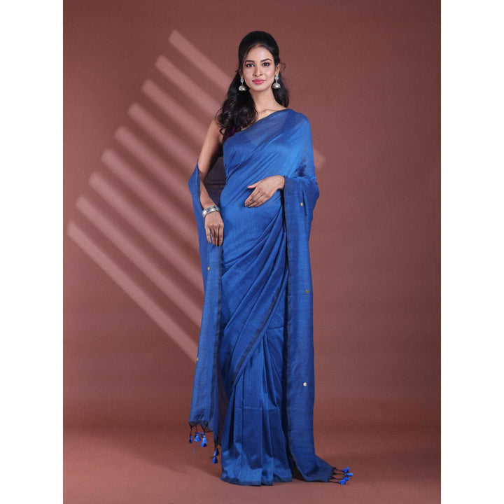 CHARUKRITI Sapphire Blue Pure Cotton Soft Sequined Saree with Unstitched Blouse