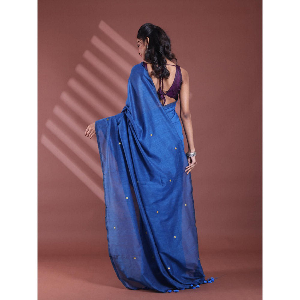 CHARUKRITI Sapphire Blue Pure Cotton Soft Sequined Saree with Unstitched Blouse