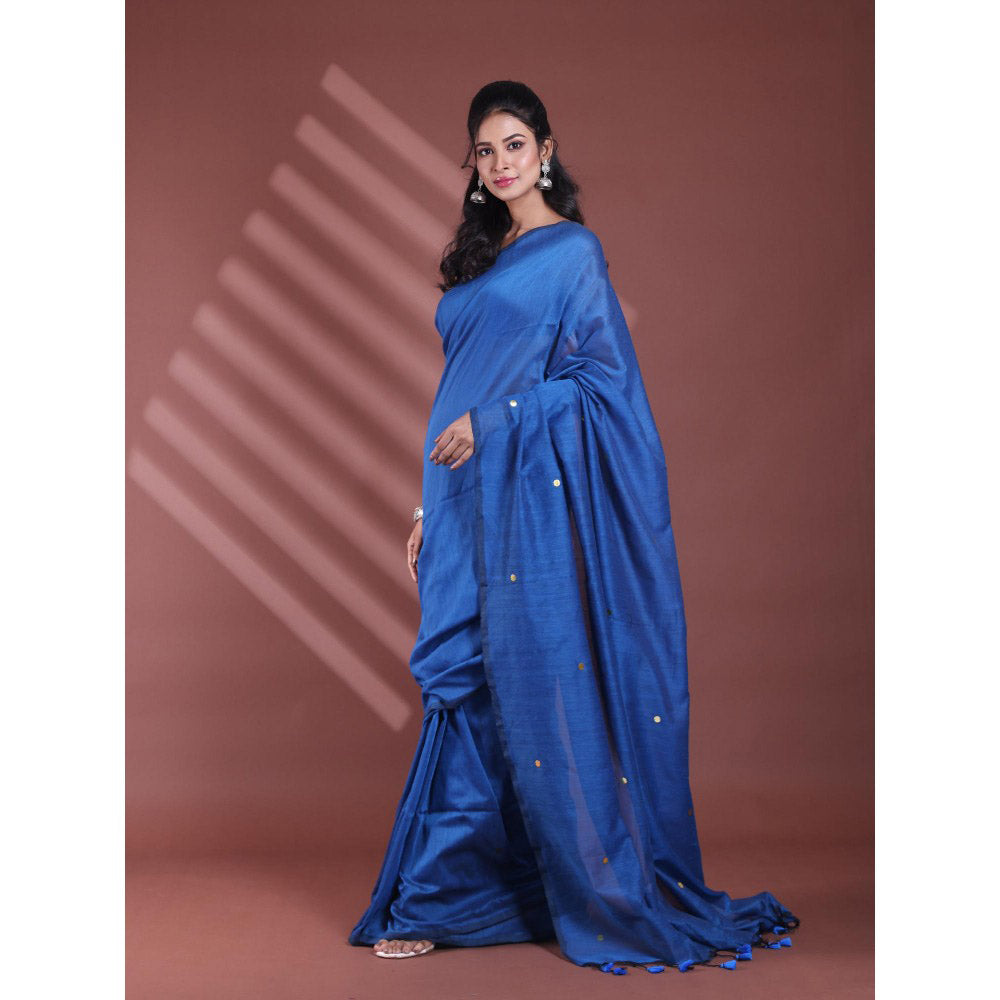 CHARUKRITI Sapphire Blue Pure Cotton Soft Sequined Saree with Unstitched Blouse