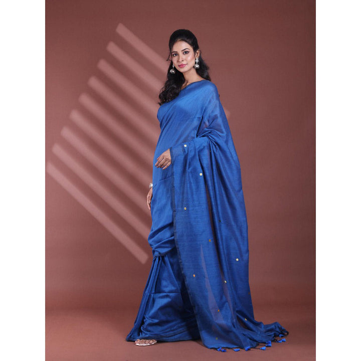 CHARUKRITI Sapphire Blue Pure Cotton Soft Sequined Saree with Unstitched Blouse