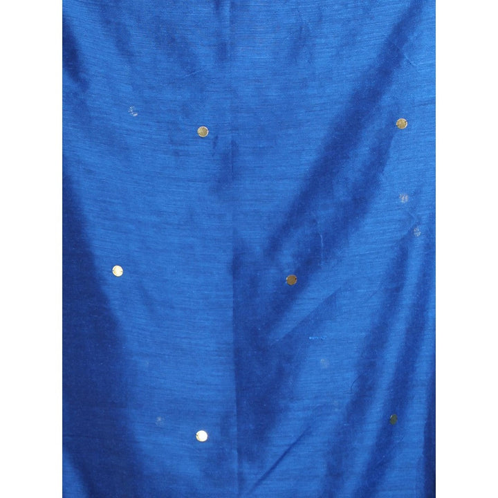 CHARUKRITI Sapphire Blue Pure Cotton Soft Sequined Saree with Unstitched Blouse