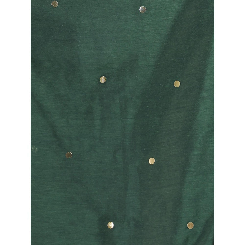 CHARUKRITI Moss Green Pure Cotton Soft Sequined Saree with Unstitched Blouse