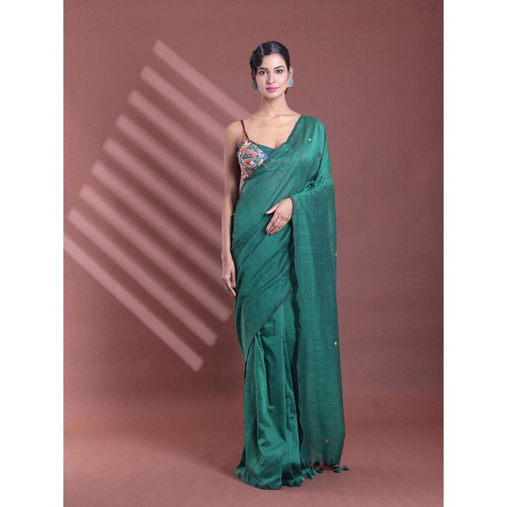 CHARUKRITI Green Pure Cotton Soft Sequined Saree with Unstitched Blouse