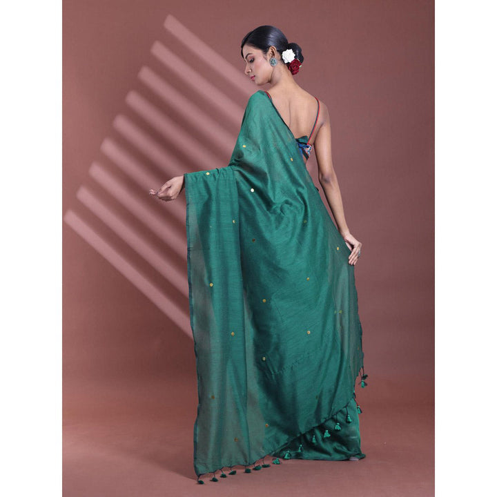 CHARUKRITI Green Pure Cotton Soft Sequined Saree with Unstitched Blouse