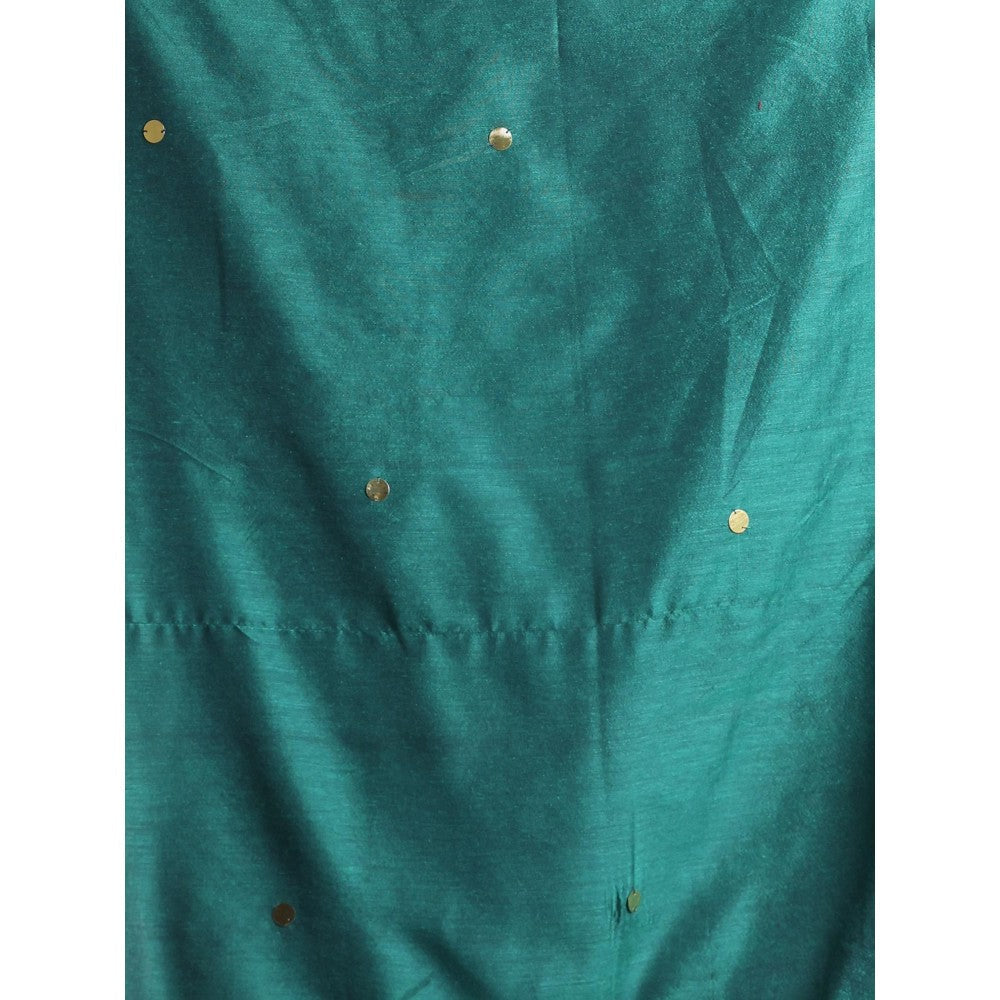 CHARUKRITI Green Pure Cotton Soft Sequined Saree with Unstitched Blouse