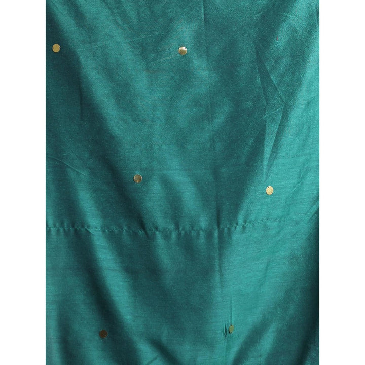 CHARUKRITI Green Pure Cotton Soft Sequined Saree with Unstitched Blouse