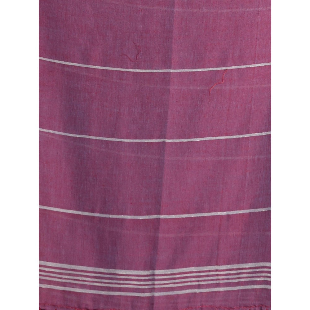 CHARUKRITI Grey Pure Cotton Handloom Soft Stripe Pattern Saree with Unstitched Blouse