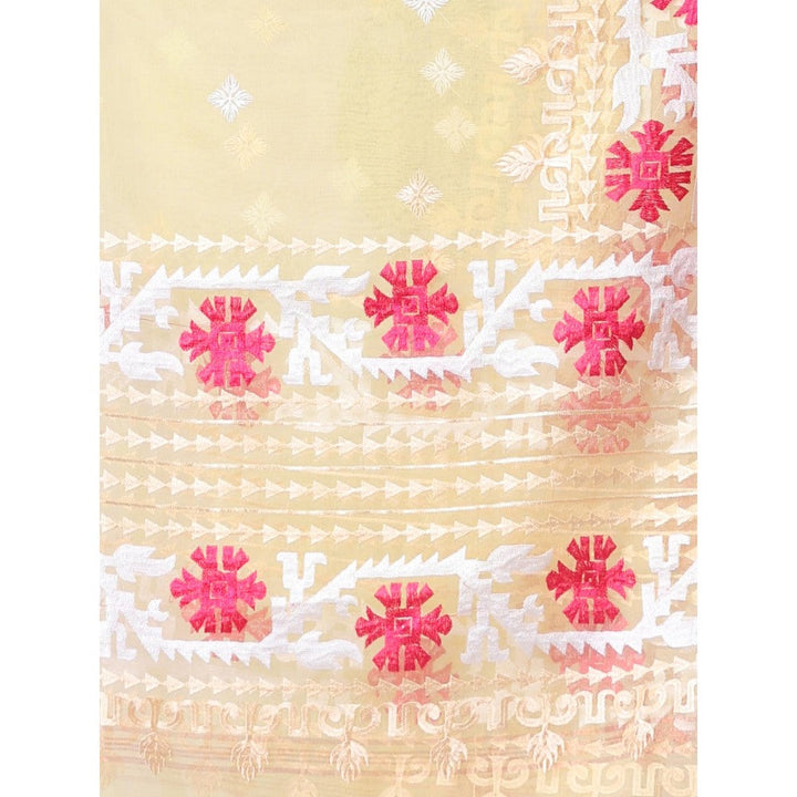 CHARUKRITI Banana Yellow Muslin Soft Saree Embroidered Work with Unstitched Blouse