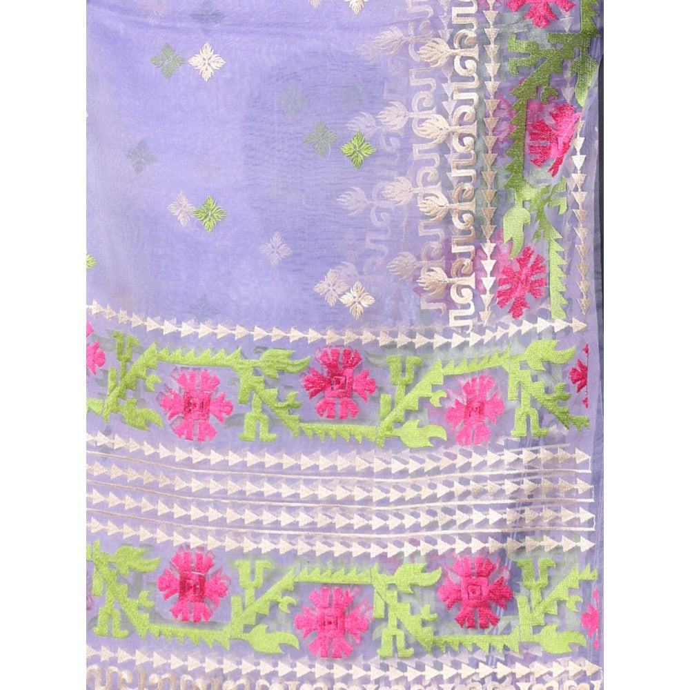 CHARUKRITI Lavender Muslin Soft Saree Embroidered Work with Unstitched Blouse