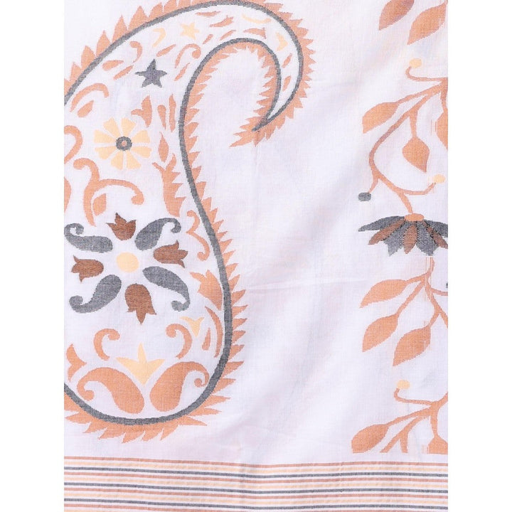 CHARUKRITI White Cotton Soft Saree Foliage Design with Unstitched Blouse