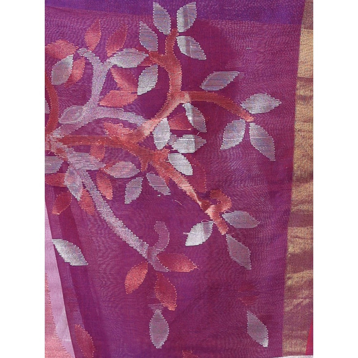 CHARUKRITI Violet Cotton Silk Saree Zari Border with Unstitched Blouse