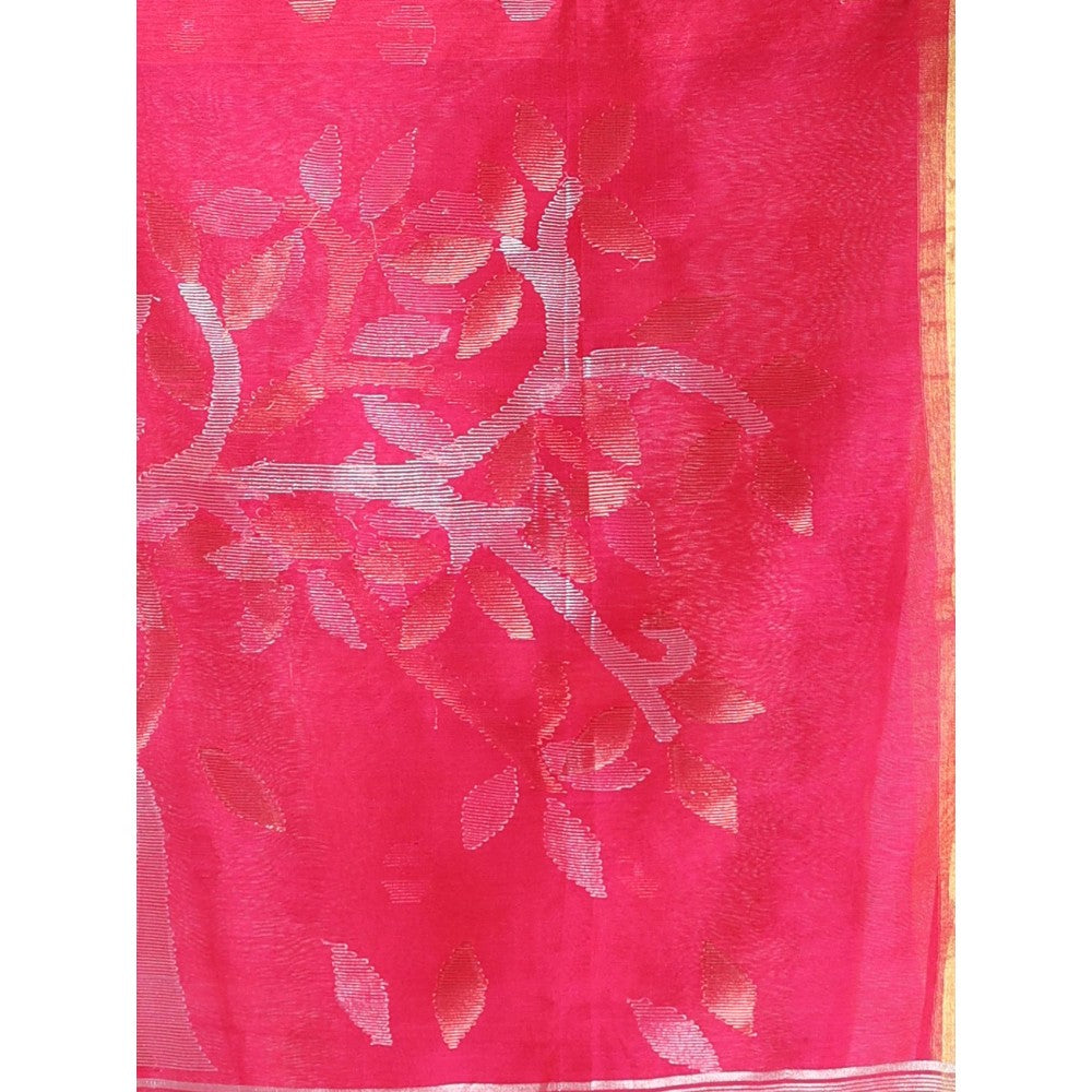 CHARUKRITI Magenta Cotton Silk Saree Zari Border with Unstitched Blouse