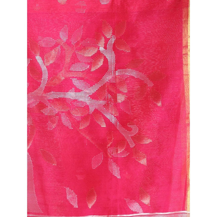 CHARUKRITI Magenta Cotton Silk Saree Zari Border with Unstitched Blouse